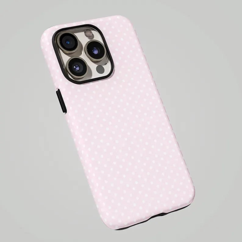 Light Pink White Polka Dots Cute Phone Case for IPhone 17 16 15 14 13 12 11 X XS XR Air Pro Max Plus Luxury Double-layer Cover