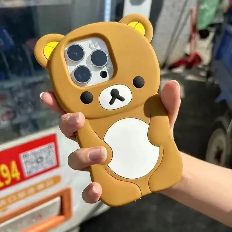 3D Rotate Lollipop Rilakkuma Cartoon Silicon Soft Phone Case for iPhone 17 16 Pro Max 15 Plus 14 Pro 13 12 11 7 8 Plus 5 5S SE