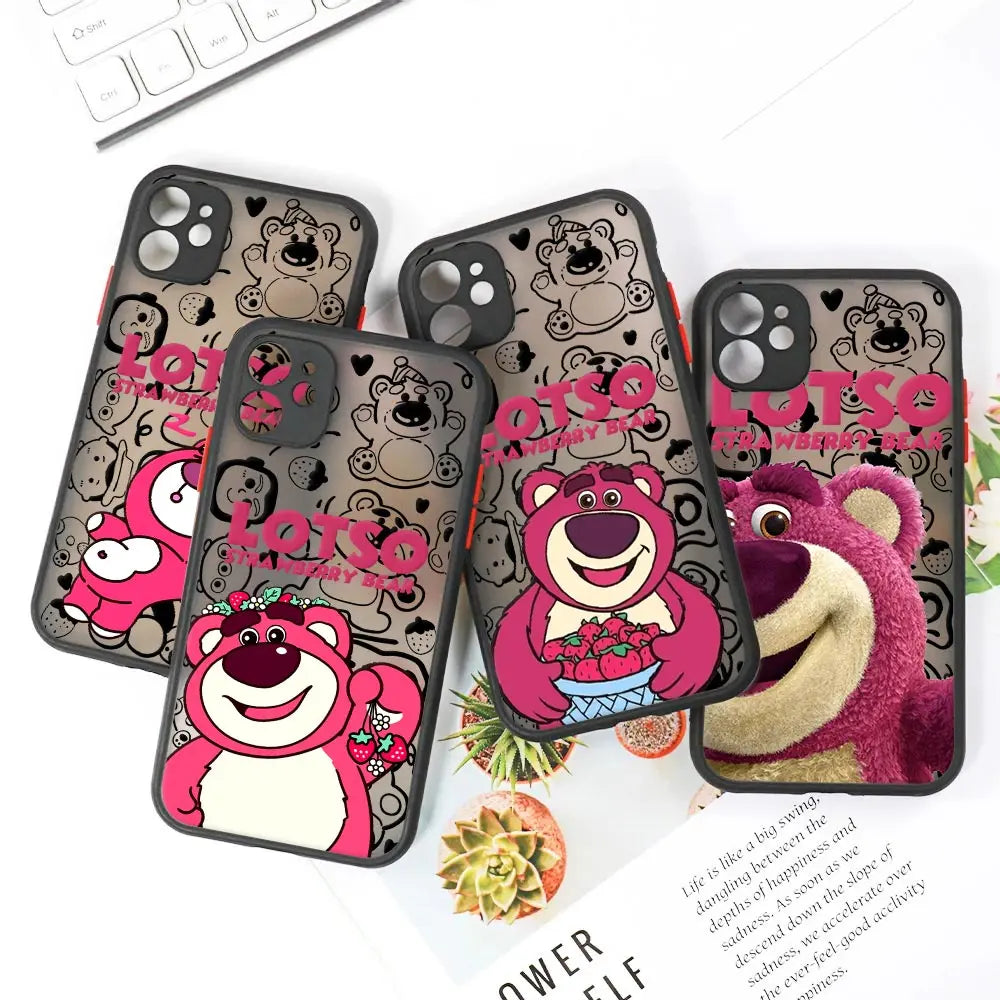 Lotso Strawberry Bear Matte Translucent Case For iPhone 17E 17 16 16E 15 14 13 12 11 Pro Max 17 Air 7 8 Plus XS Shockproof Cover