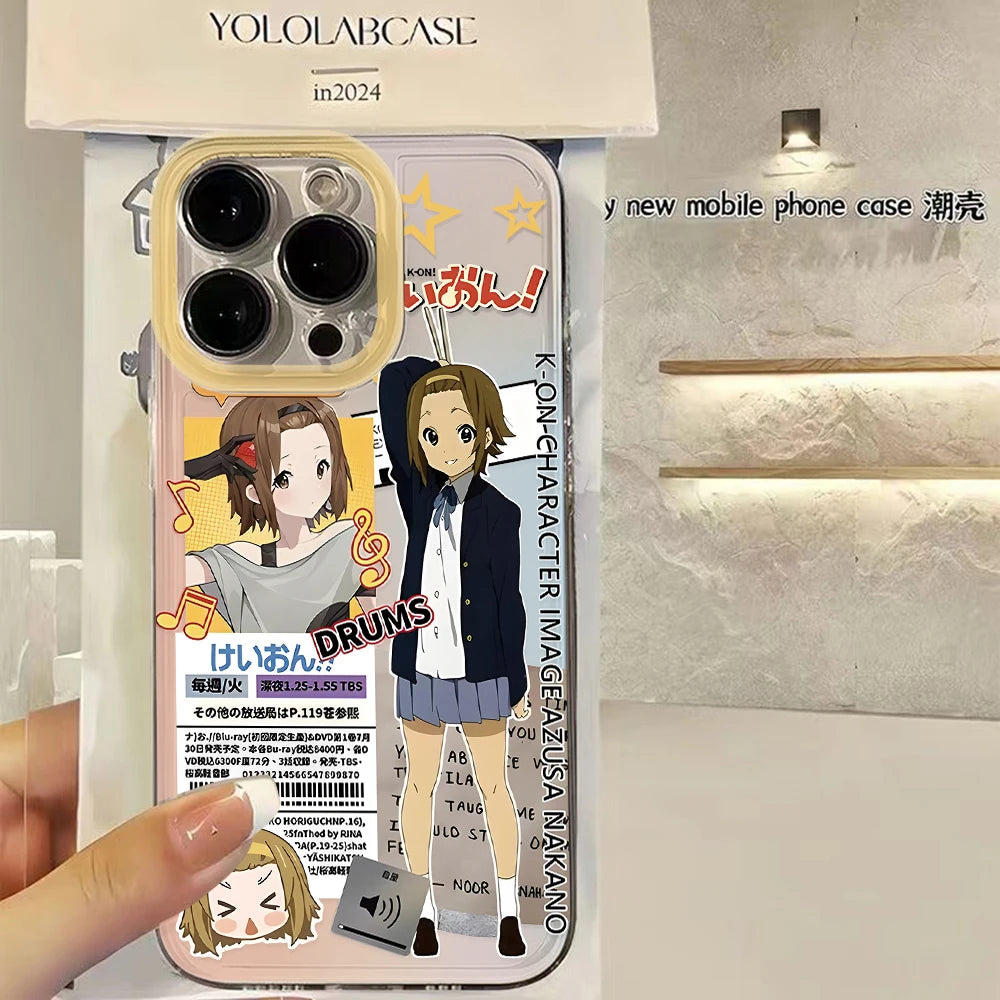 Anime K-ON Girls Cute Phone Case For iPhone 16 16e 15 14 13 12 11 Mini Pro Max X XR XSMax 8 Plus Transparent Soft TPU Back Cover