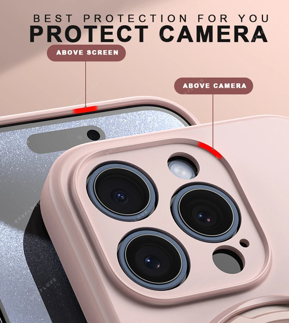 Magnetic Ring Holder Liduid Silicone Stand Phone Case For iPhone 15 14 16 Plus 11 12 13 16 Pro Max Magsafe Protector Soft Cover