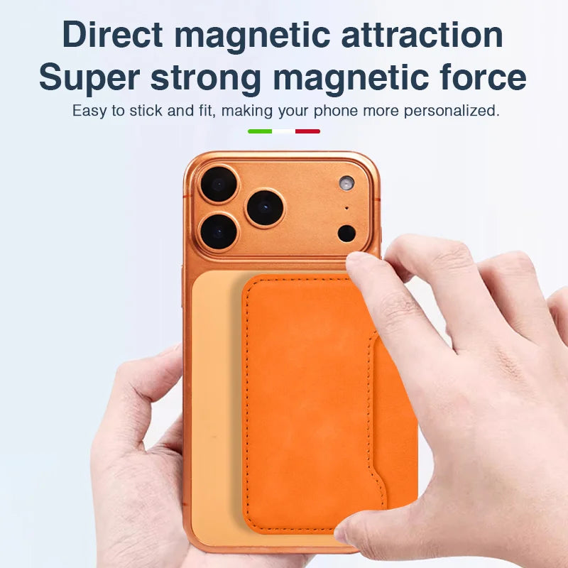 Thin Leather Wallet Magnetic Cellphone Card Holder For IPhone 12 13 14 15 16 17 Pro Max For Magsafe Bring Your Own Makeup Mirror