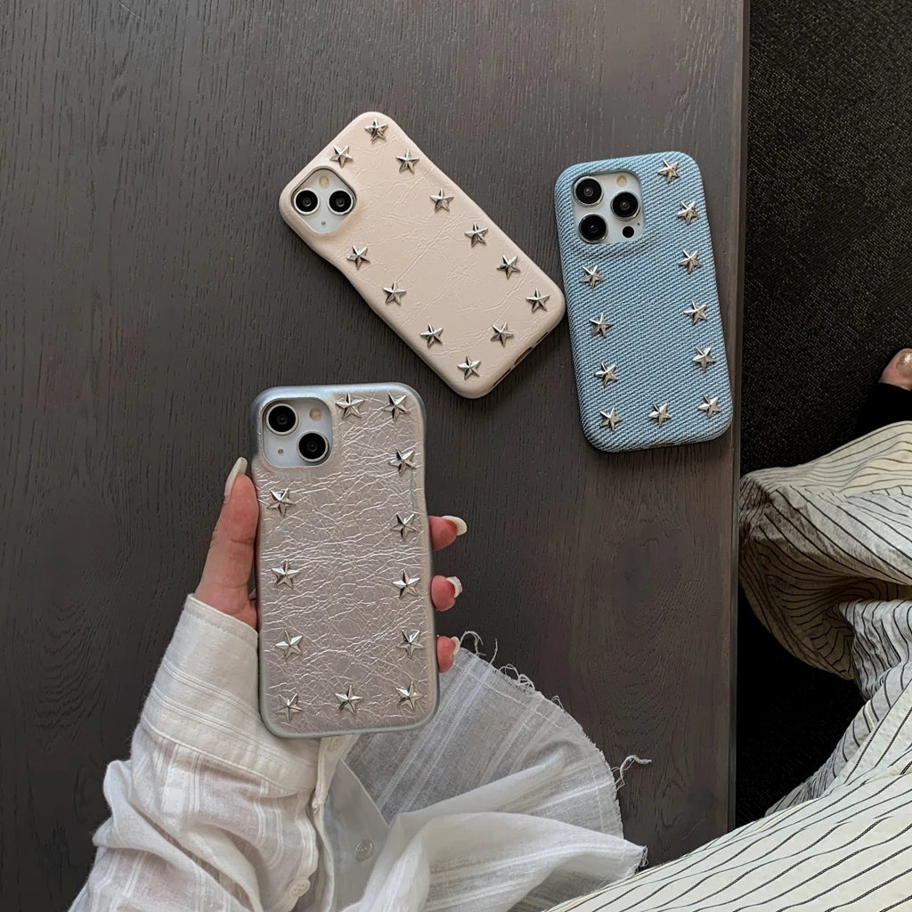 Advanced Stereoscopic Metal Stars Cowboy Pattern Leather Shockproof Protective Cover Case for iPhone 17 16 15 14 13 Pro Max
