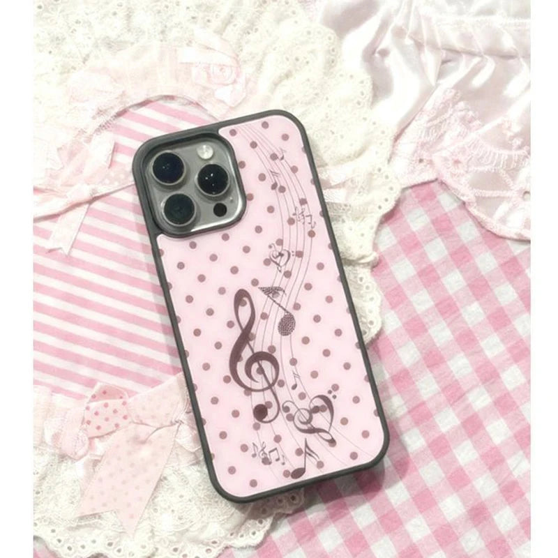 INS Korean Pink Brown Polka Dot Notes Phone Case For iPhone 17 Air 16 15 14 12 13 11 Pro Max Mini Plus Anti Fall  Back Y2k Cover