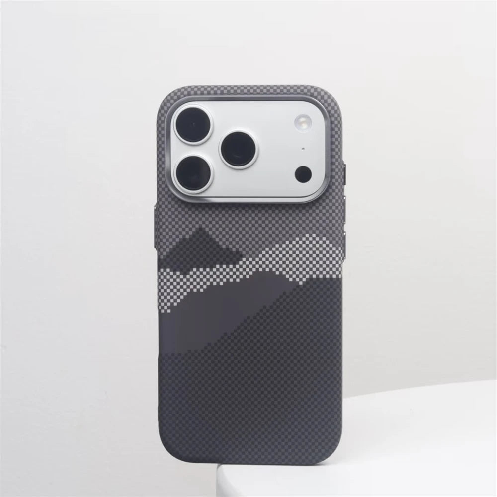 For iPhone 17 16 15 14 13 12 Pro Max Mountain Relief Carbon Fiber Texture MagSafe Phone Case Wireless Charging Matte Hard Cover