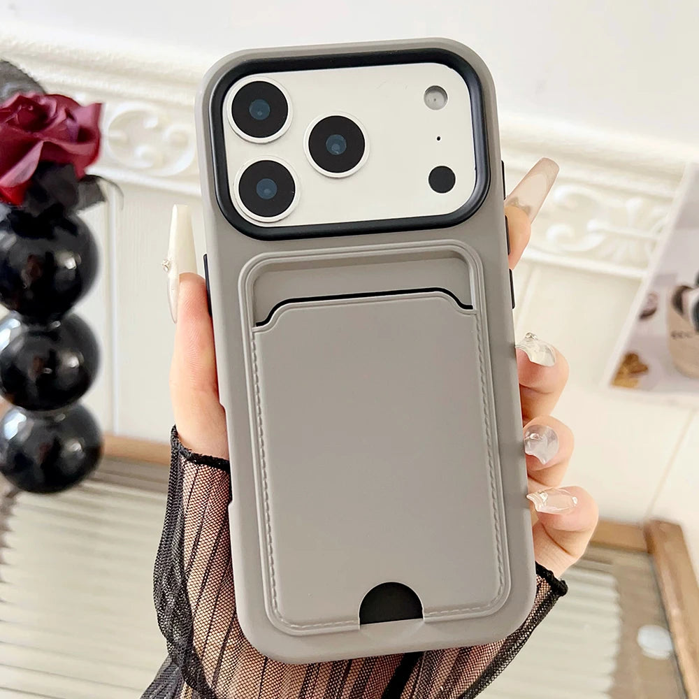 2 in 1 wallet card holder silicone phone case for iPhone 17 16 15 14 13 12 11 Pro Max Air Plus full shockproof back bumper cover