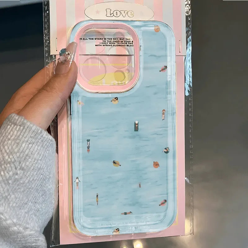 Summer Swimming Crowd Phone Case For iPhone 17 16 15 11 12 14 13 Pro Max Mini XS XR 7 Plus 16E Air Shockproof Soft Cover Fundas