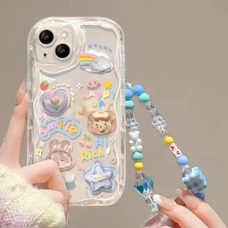 3D Pink Flower Phone Chain Clear Case for Samsung Galaxy S26 S25 Plus S23 S24 Ultra FE S25FE A57 A37 A17 A56 A16 A55 A54 A15 5G