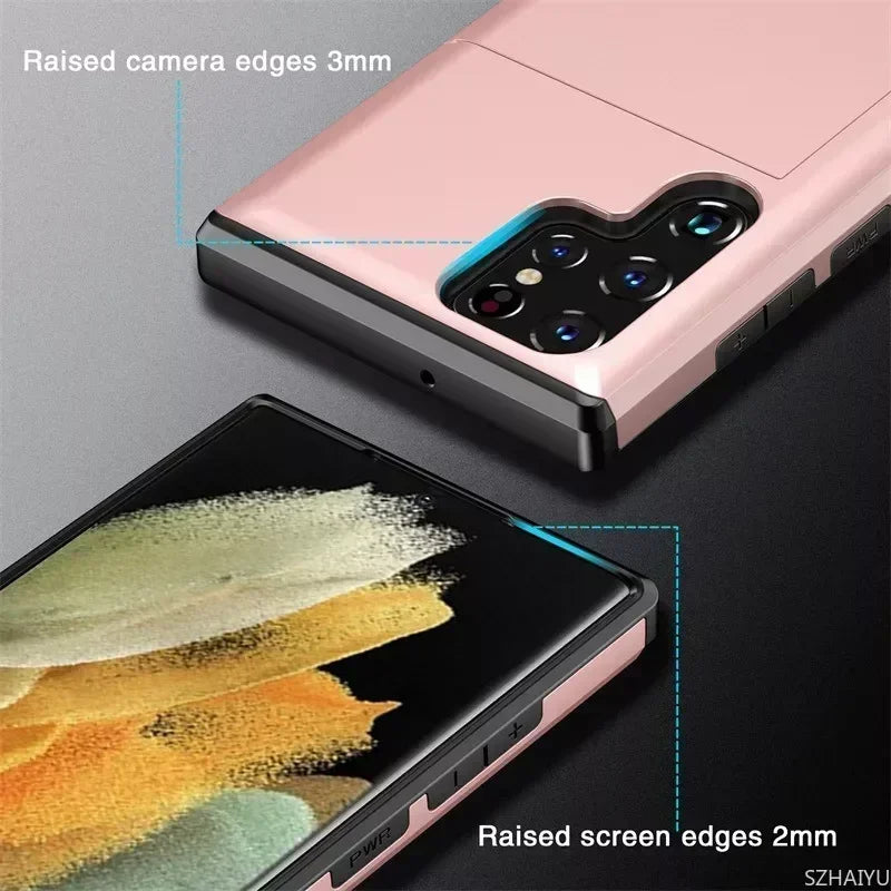 Cover For Samsung Galaxy S24 S23 FE S25 Edge Plus Ultra A55 A16 A36 A56 5G Phone Case With Card Holder Shockproof Heavy Duty