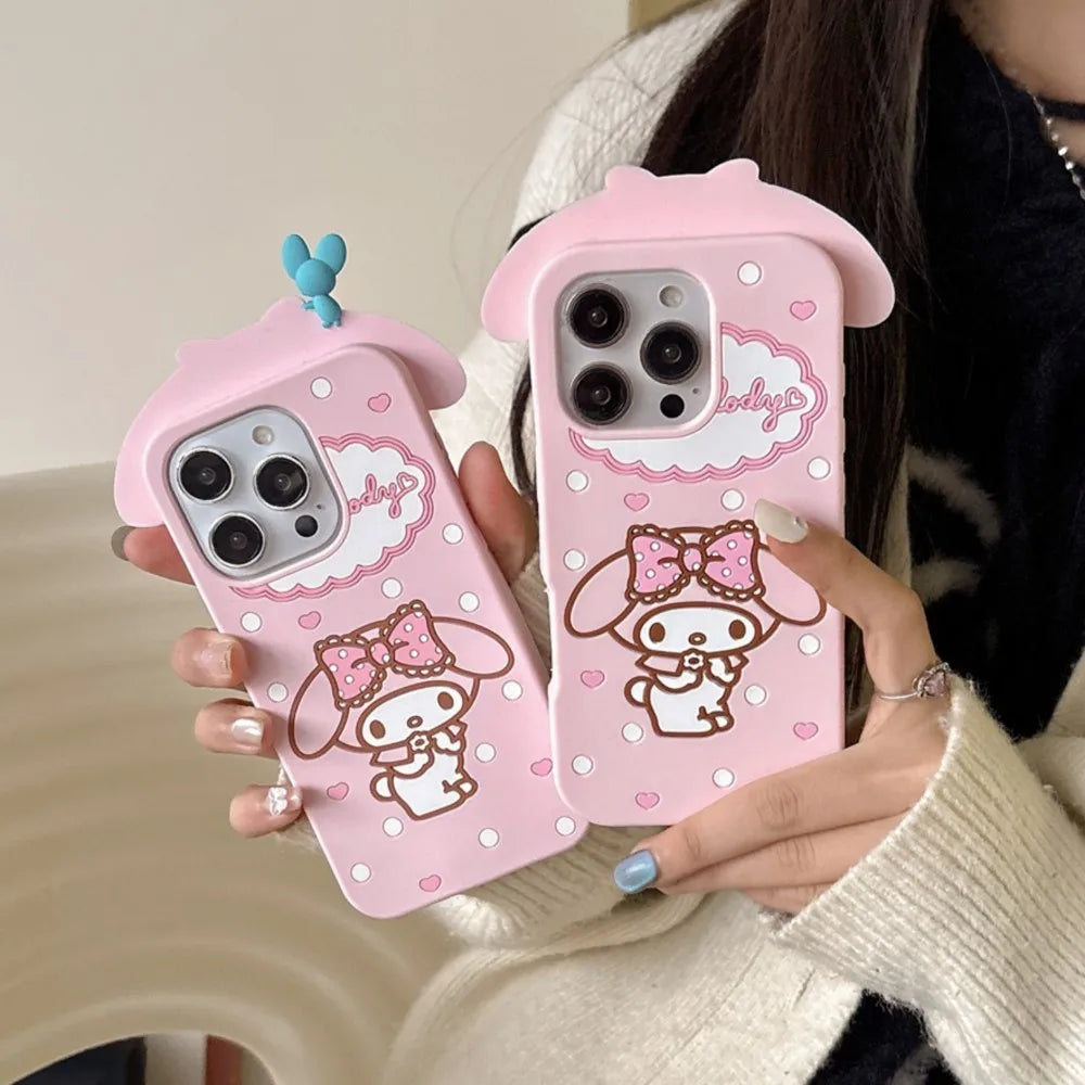 Sanrio Cute 3D Cartoon My Melody Phone Case For 16 Pro Max 17 15 14 13 12 11 Pro Max 4 5 6 7 8 Plus SE Cute Soft Silicone Cover