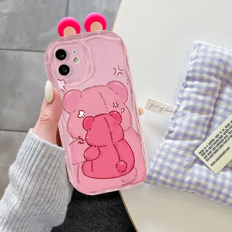 3D Ear Lotso Winnie Pooh Bear Cover For Samsung Galaxy S26 Ultra S25 FE S24 S23 S22 S21 Ultra Plus FE  A57 A56 A17 A54 5G Case