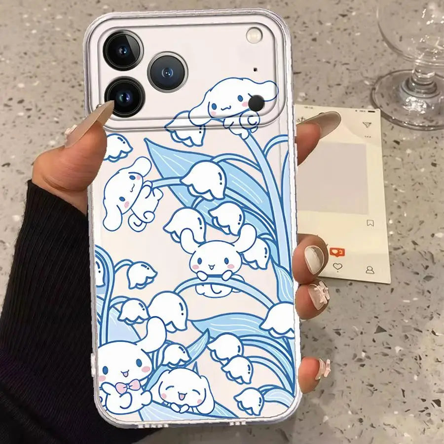 Clear Phone Cover Case for Apple iPhone 17 Pro Max 12 15 17e XS XR 11 Air 16 13 Mini 16e 14 Plus Sanrio Cinnamoroll Kuromi