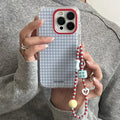 Fashion Checkered Grid Beads Bracelet Case for iPhone 17 16 Pro Max 15 14 Plus Wrist Chain Color Collision Shockproof Cover
