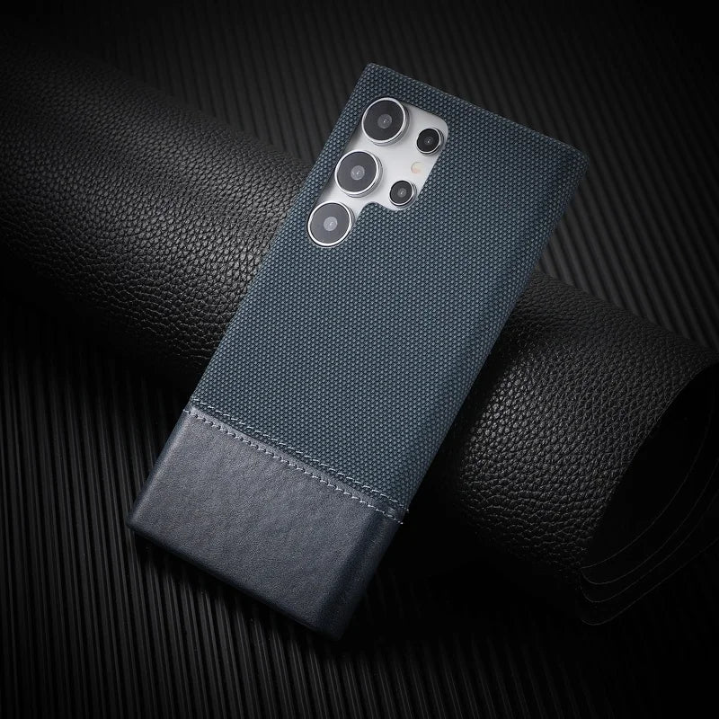 Luxury Frameless Splicing Fabric Denim Phone Case For Samsung Galaxy S26 S25 S24 S23 Ultra Business Hard Armor Shockproof Cover