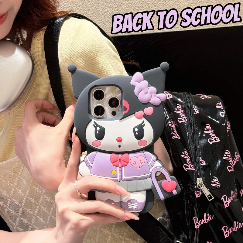 Cute 3D Cartoon Kuromi Phone Case for iPhone 17 Pro17 16 15 14 13 12 11 Pro Max 16 Plus Shockproof Soft Silicone Phone Cases