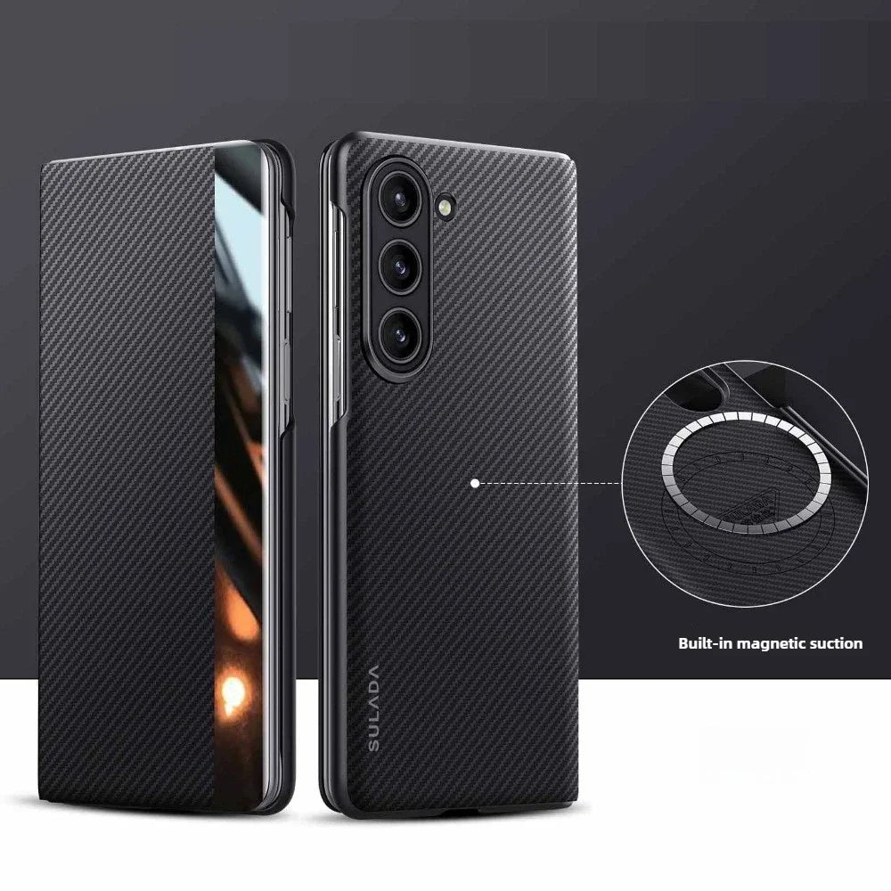 Smart Window Carbon Fiber Texture Magnetic Phone Case with Card Holder for Samsung Galaxy Z Fold 7 6 5 4 5G Flip Leather Cover