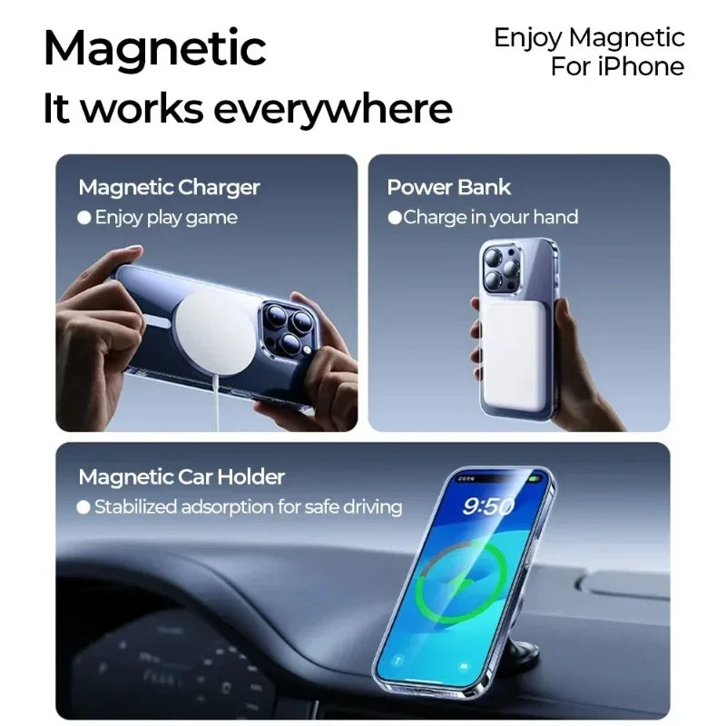 Original Transparent Hard Magnetic Case For iPhone 17 Air 16 15 14 13 12 11 Pro Max Plus For Magsafe Silicone Frame Clear Cover