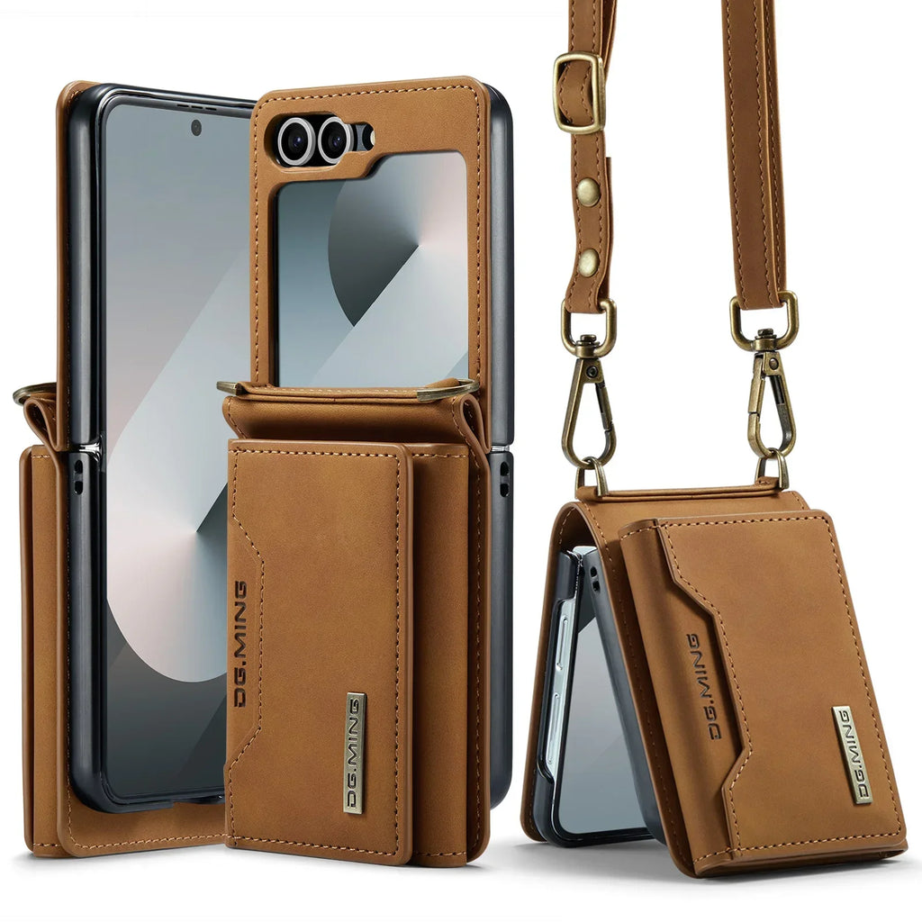 Crossbody Leather Cover Wallet Phone Case For Samsung Galaxy Z Flip 7 fe 6 5 4 3 5G Flip6 Cards Slot Purse Triple Fold Bag Shell