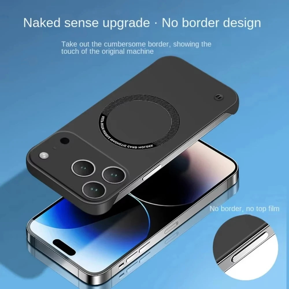 For Magsafe Ultra Slim PC Frameless Phone Cases For iPhone 17 16 15 14 13 12 11 Pro Max 17 Air Plus Case Magnetic Matte Cover