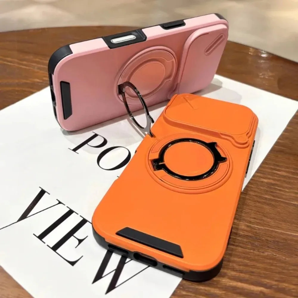 Sliding Camera Protection Magnetic Ring Holder Phone Case For iPhone 17 Pro 15 16 14 13 12 11 Pro Max Armor Shockproof Cover