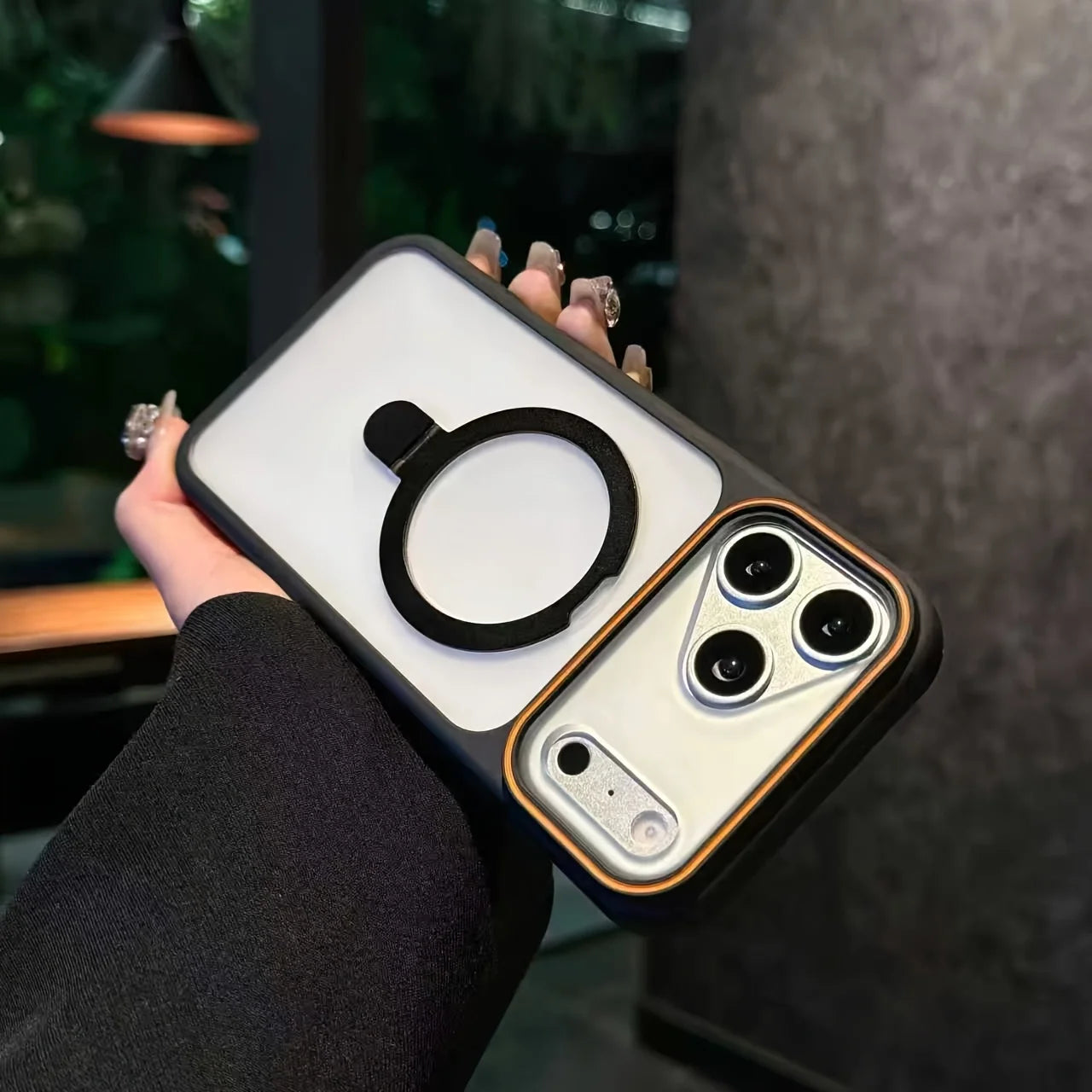 Translucent Magnetic Bracket for Magsafe Phone Case for IPhone 17 13 12 11 Pro Max 16 15 14 Plus Frosted Lens Frame Back Cover