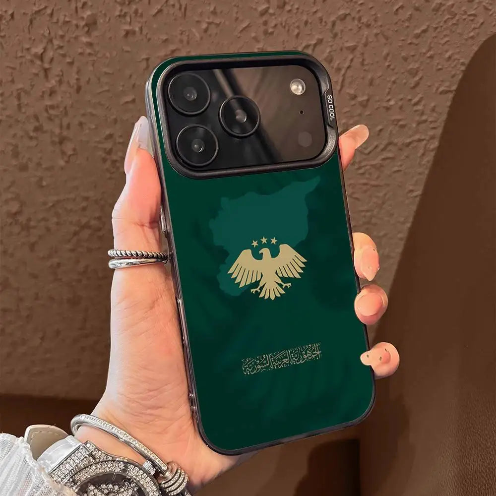 Syria Eagle Flag National Emblem Phone Case For iPhone 17,16,15,14,13,12,Pro,Max,Plus,E,SE4,Air,Mini Black IMD Box