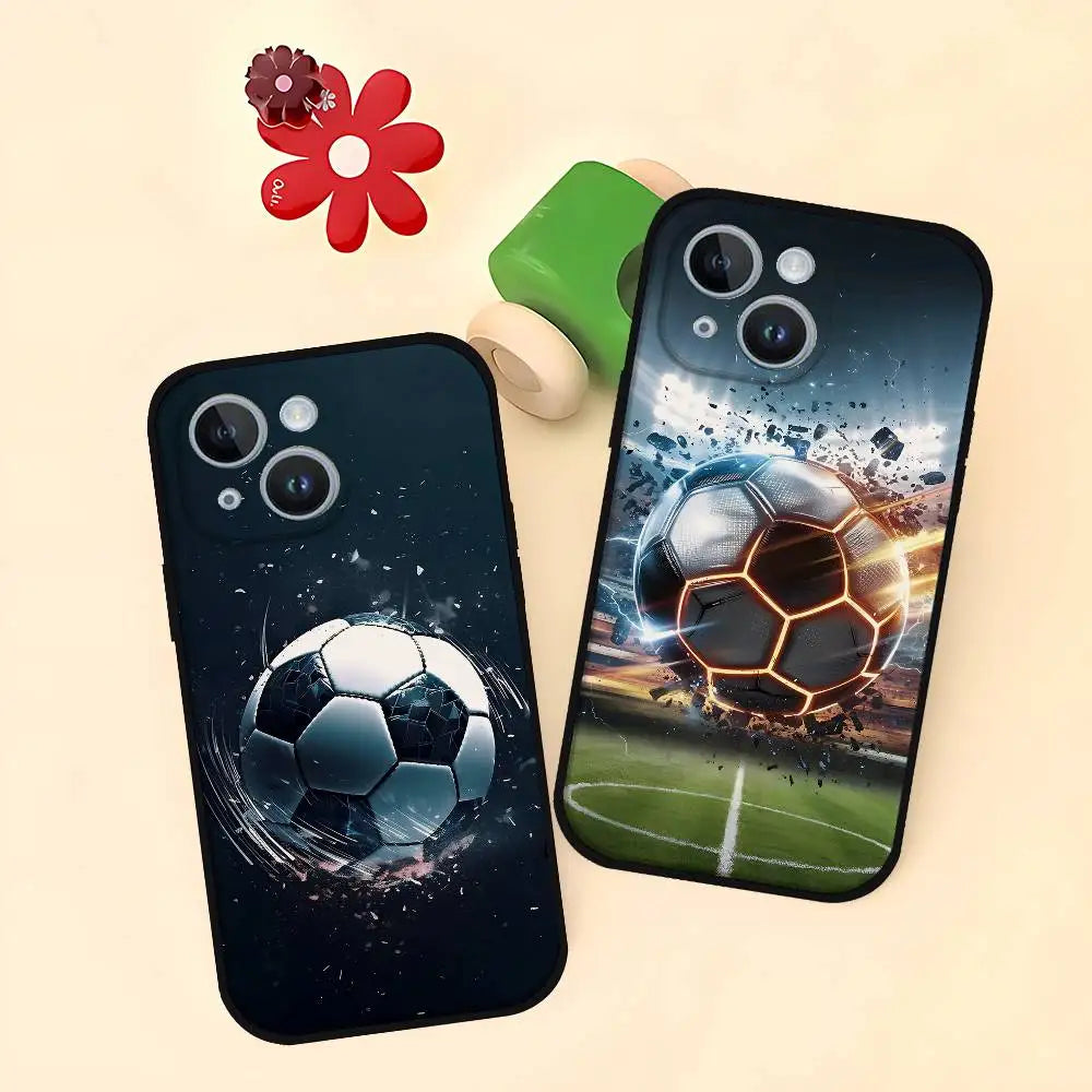 Fire Football Soccer Ball Phone Case Soft TPU Skin-Friendly For IPhone 17/16/15/14/13/12/11 Series: PRO, MAX, PLUS ,Mini