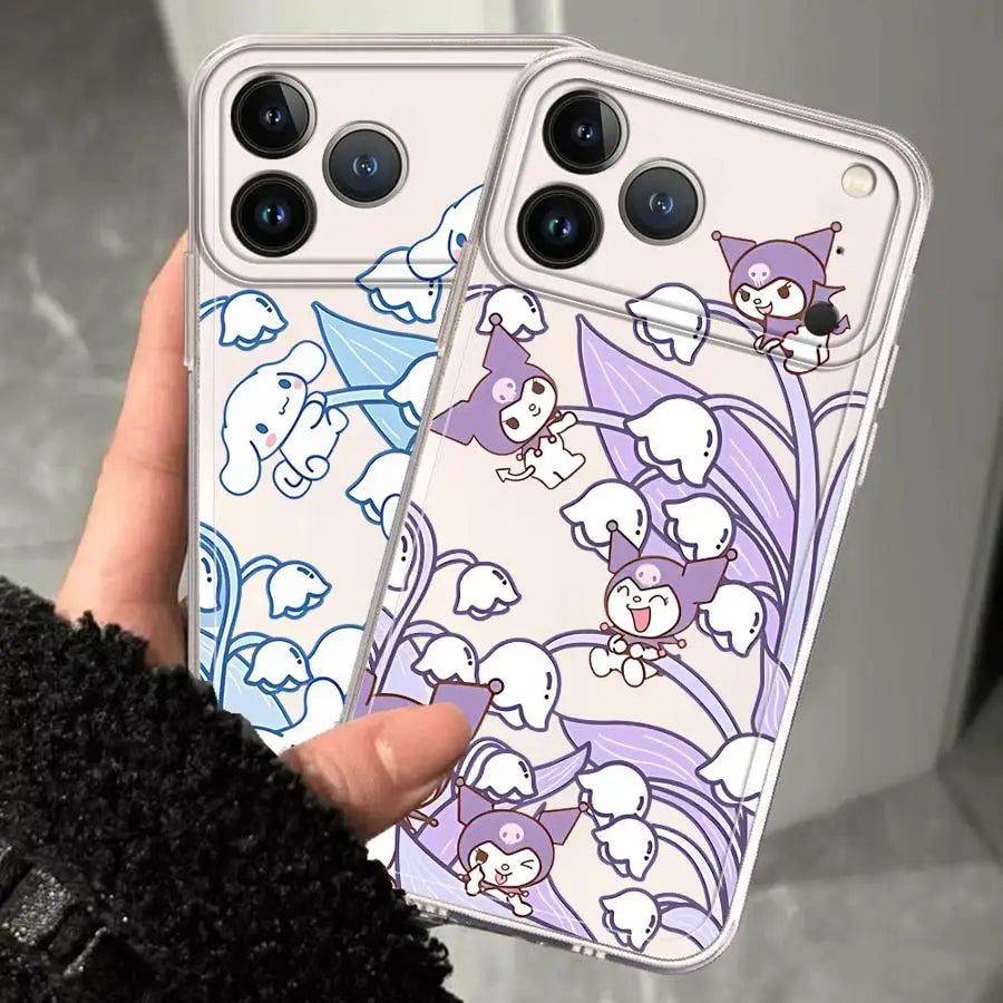 Clear Phone Cover Case for Apple iPhone 17 Pro Max 12 15 17e XS XR 11 Air 16 13 Mini 16e 14 Plus Sanrio Cinnamoroll Kuromi