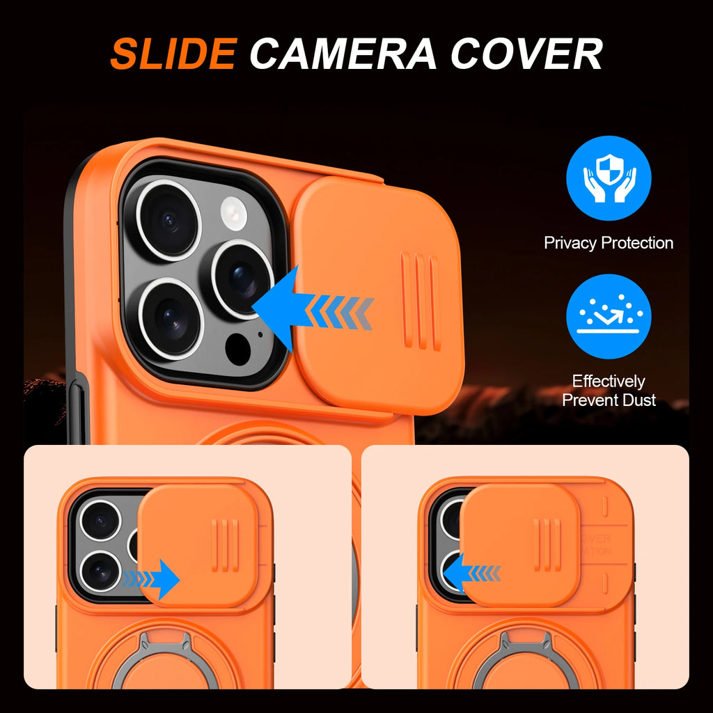 Luxury Heavy Duty Rugged Armor Magnetic Bracket Case For iPhone 17 16 15 14 13 Pro Max Plus 17Air Slide Camera Protection Cover