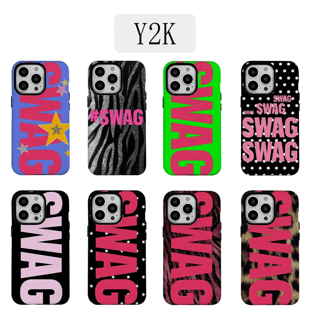 Luxury Y2K Style SWAG Phone Case for iPhone 17 16e 16 15 14 13 12 11 X XS XR XSMAX 7 8 Air Pro Max Plus Luxury Double-layer