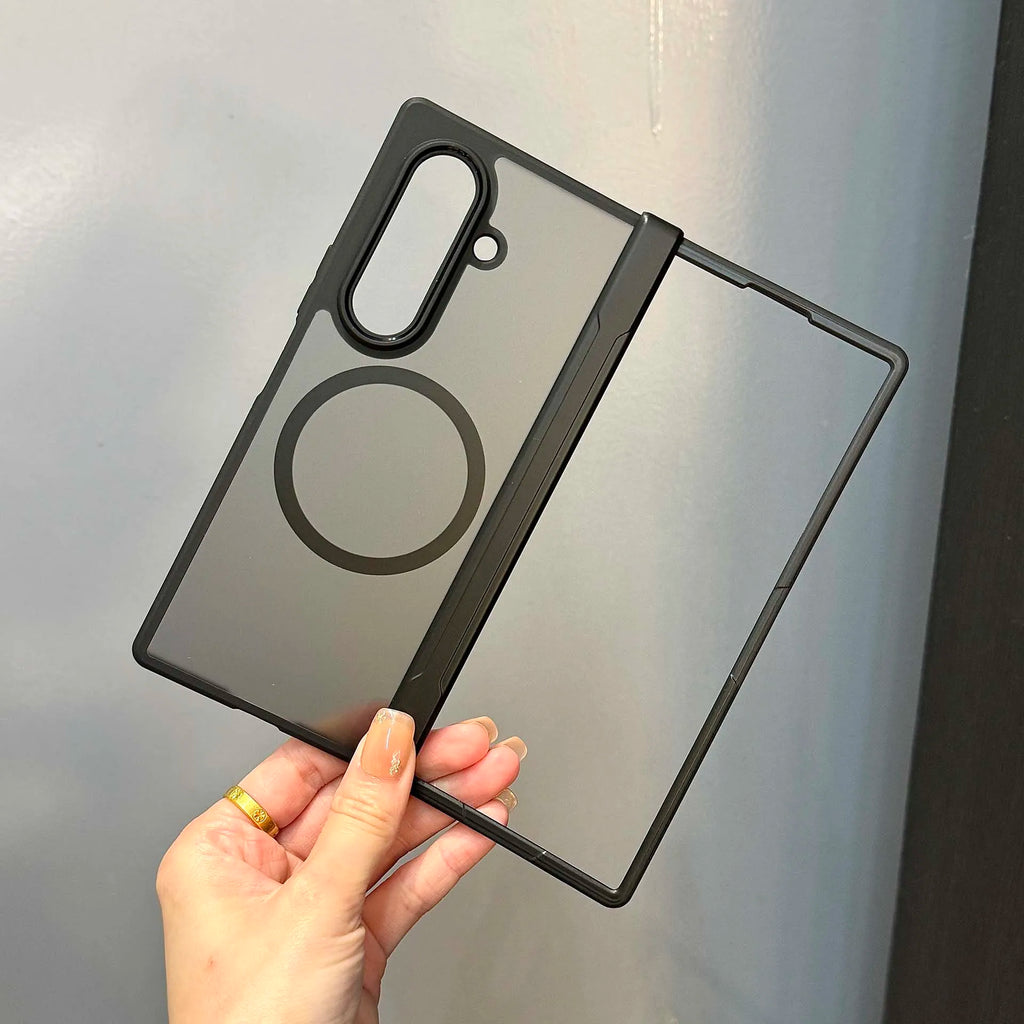 Matte Translucent TransparentHard PC Hinge Magsafe Case For Samsung Galaxy Z Fold 7 6 5 Magnetic Wireless Soft Frame Back Cover