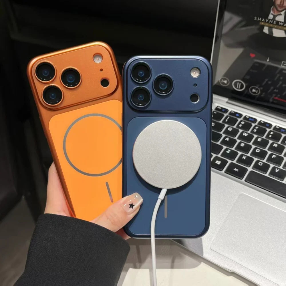 Instantly Become 17 Slim Metallic Paint Plastic Magnetic Case For iPhone 17 Air 16 15 14 13 Pro Max For Magsafe Shockproof Cover