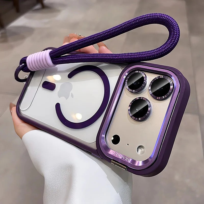 New Camera Bracket For Magsafe Case for iPhone 17 Pro Max 17 Air 16 15 14 Plus 11 12 13 Pro Max With Wrist Strap Lens Film Cover