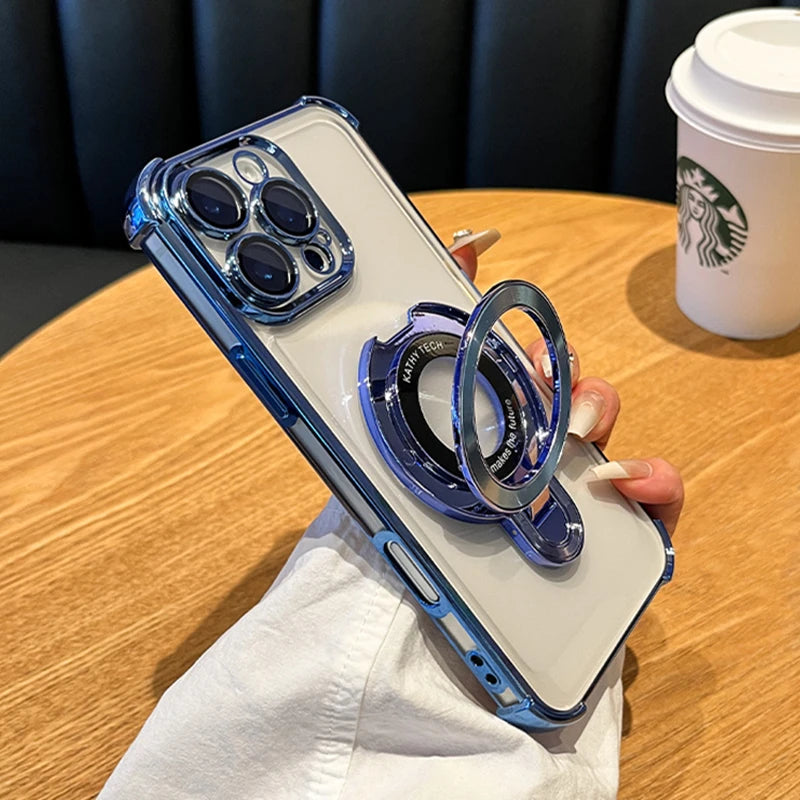 Luxury Plating For Magsafe Wireless Charge Case For iPhone 17 Air 16 15 14 13 12 11 Pro Max Plus Clear Magnetic Stand Cover