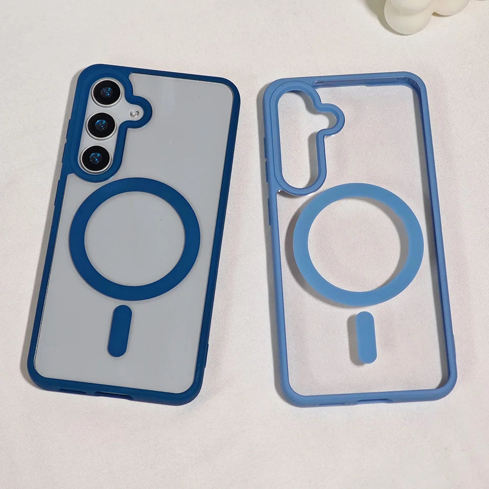 For Samsung S26 S25 Ultra Transparent Magnetic Case Wireless Charging Hard Shockproof Cover For Samsung S24 FE S23 Plus S22Ultra