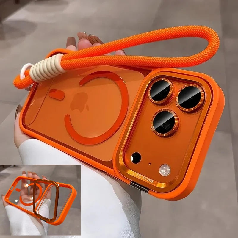 New Camera Bracket For Magsafe Case for iPhone 17 Pro Max 17 Air 16 15 14 Plus 11 12 13 Pro Max With Wrist Strap Lens Film Cover