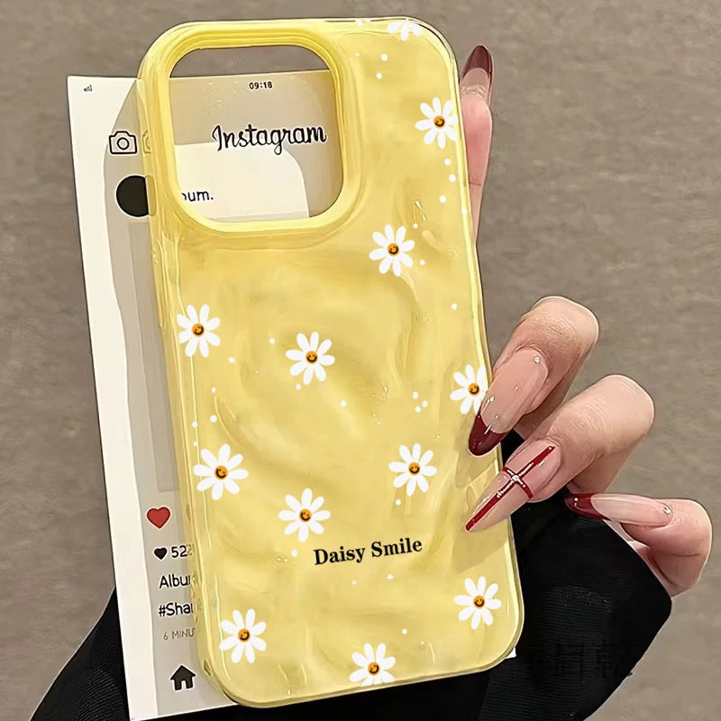 Daisy Flower Candy Color Phone Case For iPhone 15 Pro Max 16 17 14 13 Pro Max 13 12 11 Plus Soft ShockProof Fashion Luxury Funda