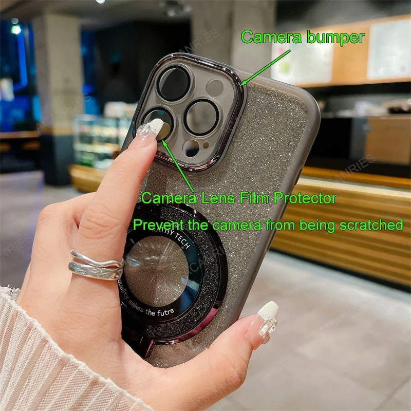 For Samsung Galaxy S25 S24 S23 S21 Fe S22 Ultra Plus 5G Glitter Clear Silicone Soft Case S 25 24 23 22 21 Magnetic Bracket Cover