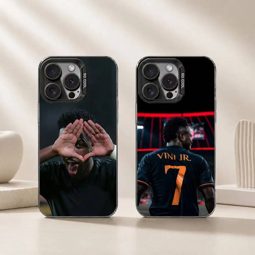 F-Football Star V-Vini Jr Phone Case For iPhone 17,16,15,14,13,12,11 Plus,Pro Max,XS,Colorful Silver Black Cover