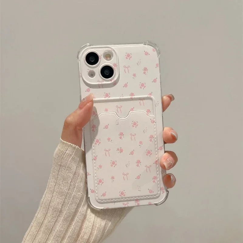 Case For iPhone 16E 16 Pro Max 15 14 Plus 13 11 ProMax XR XS X 8 7 6 6S SE 4 3 2 cover Flower Photo Card Holder Wallet