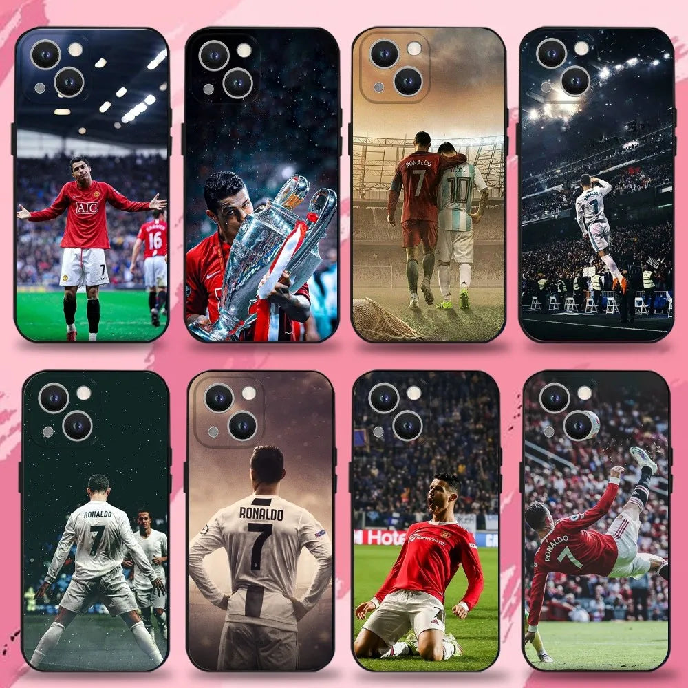 CR7 Football Star R-Ronaldo-ES Phone Case For iPhone16,15,14,13,12,11 Plus,Pro Max,XS,X,XR,SE,Mini,8,7,Soft Silicone Black Cover