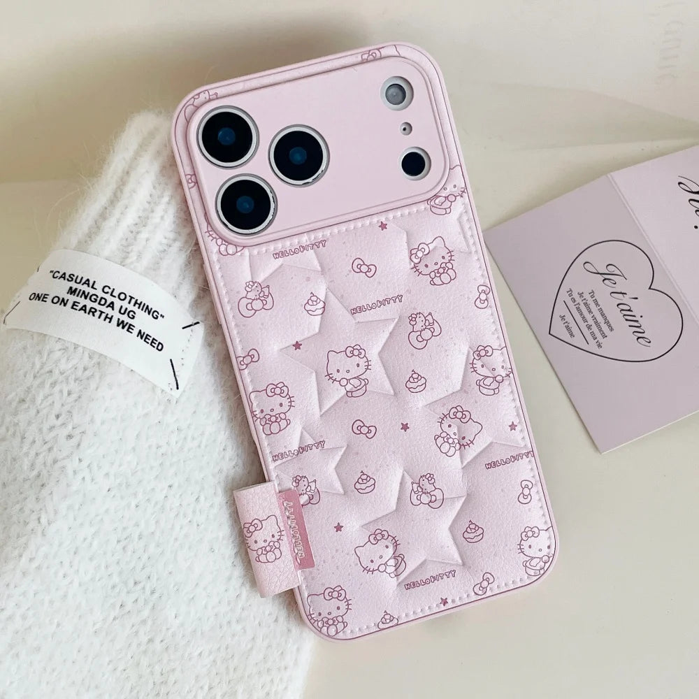 Cute Star KT Fashion Leather Phone Case for iPhone 17 Pro Max 15 14 Pro 16 13 12 11 Cases Protection Cover Cute Cartoon Funda