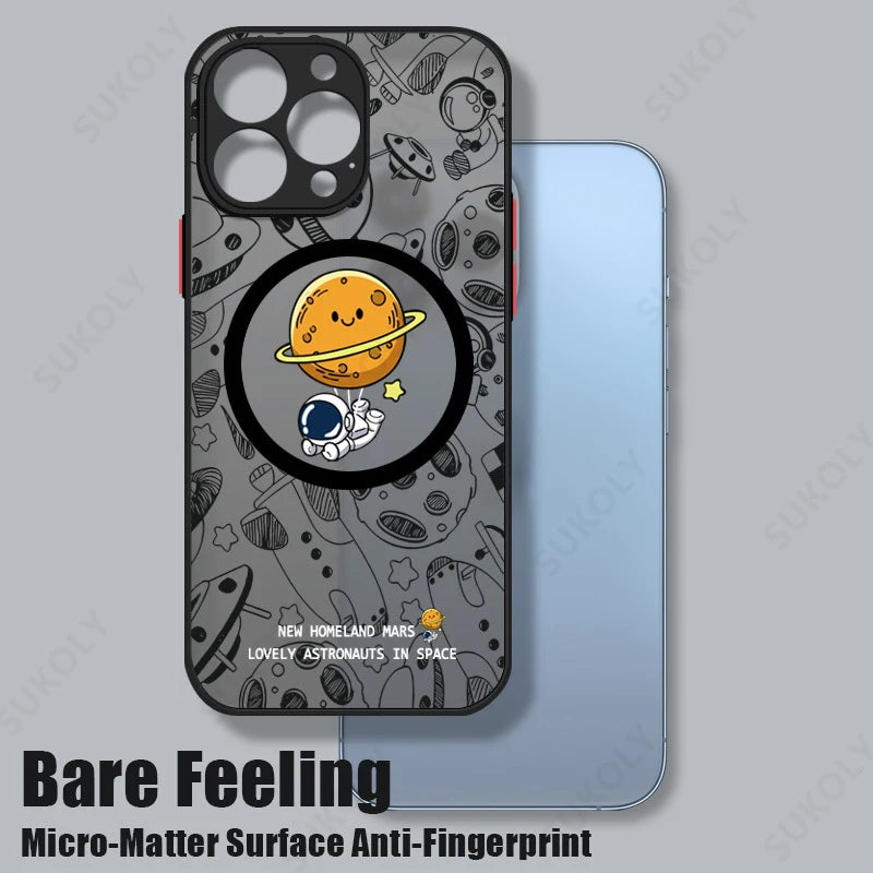 Astronaut For Magsafe Wireless Charging Phone Case For iPhone 17e 16e 17 16 15 14 Pro Max Plus 13 12 Pro 11 Acrylic Hard Cover