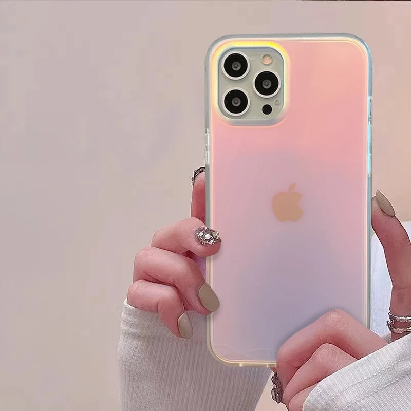 Luxury Laser Gradient Matte Phone Case For iPhone 17 Air 16 Pro Max 15 14 13 12 11 Plus Fashion Rainbow Soft Shockproof Cover