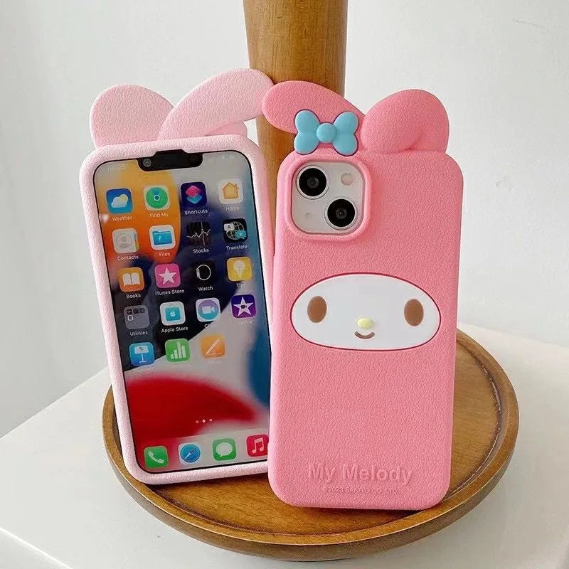 My Melody Cartoon 3D Bow Silicone Case for iPhone 17 Pro Max 16 15 Plus 14 Pro 13 Mini 12 11 7 8 Pink Soft Kawaii Anime Design