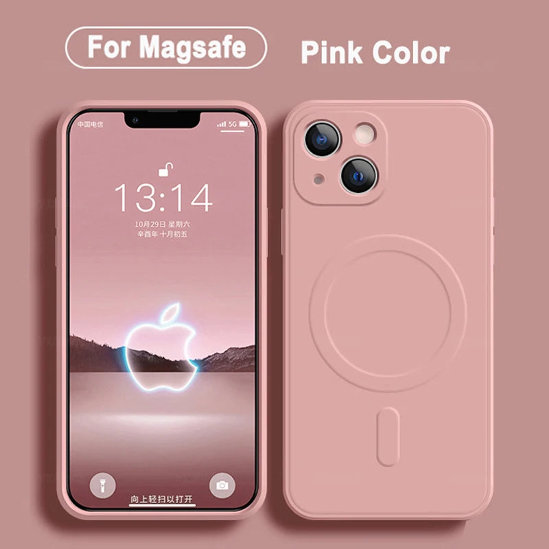 11Colors Magnetic Liquid Silicone Case For iPhone 16 Pro Max 7 8 Plus SE 2020 2022 Magsafe Wireless Charging Cover