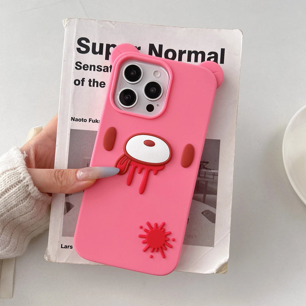 For iPhone 17Pro Max 16 Plus 15 14 13 12 Pro Max Phone Case 3D Cartoon Cute Unique Bloody Design Gothic Bear Soft Silicone Cover