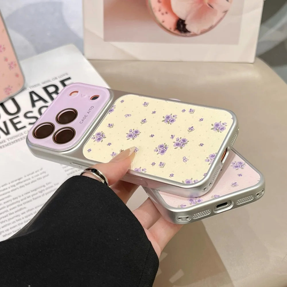 Luxury Ins Flower Large Window Phone Case for iPhone 17 16 Pro Max 14 15 13 Camera Film Protector Shockproof Ultra Slim Cover