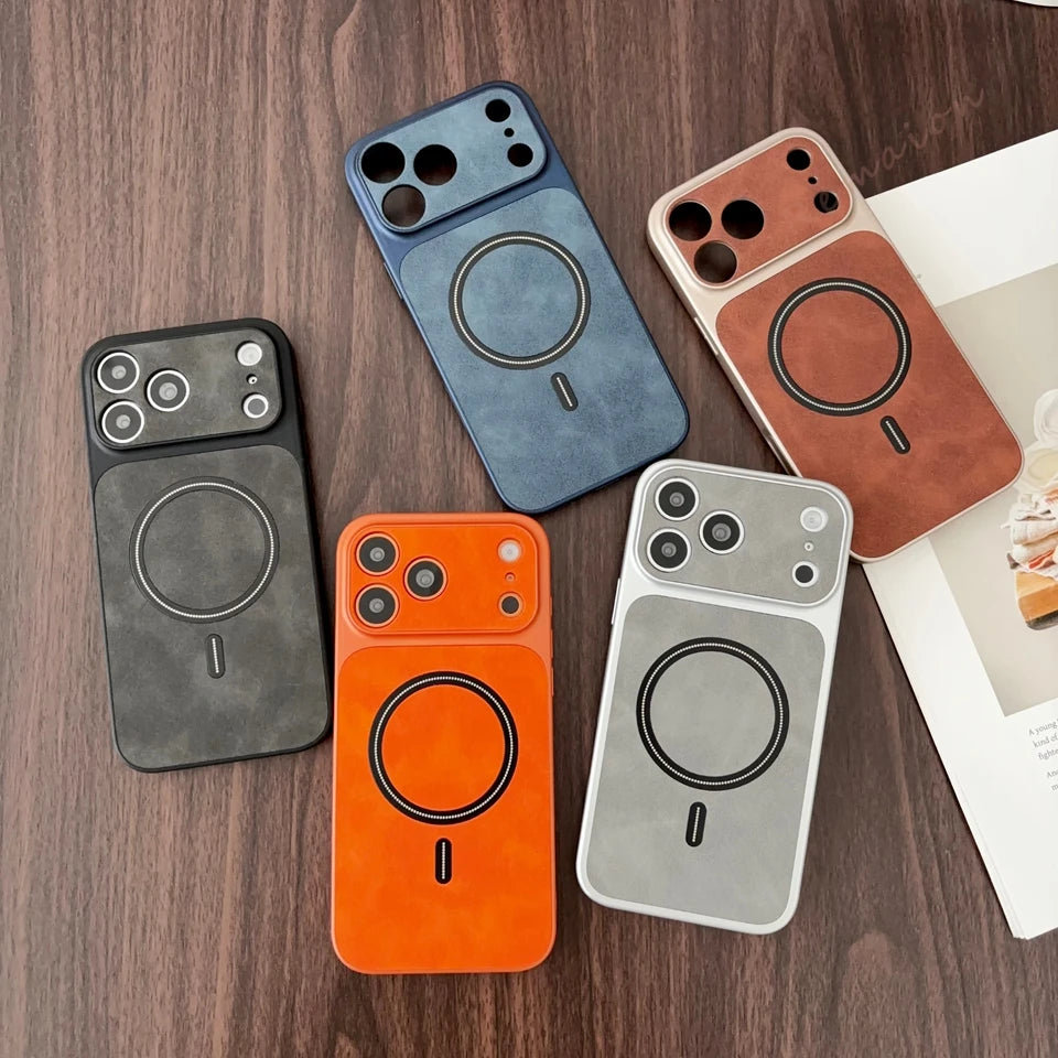 Leather Magnetic Big Windows Phone Case For iPhone 17 13 14 15 16 Pro Max Air 17Pro Magsafe Wireless Charging Protector Cover