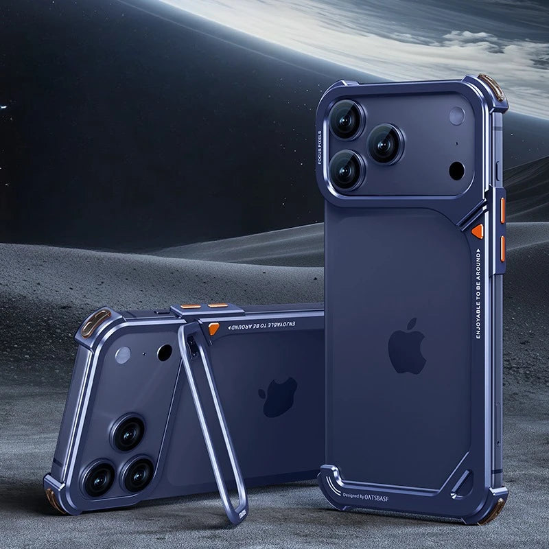 Oatsbasf 9-Shaped Phone Case for iPhone 17 Pro Max/Pro/Air with Stand Metal Frameless Magsafe Minimalist Bumper Shockproof Cover